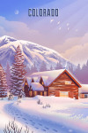 Colorado - Lithograph - Mountain Lodge - Winter Scene