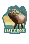 Castle Rock, Washington - Lithograph Wildlife Series - Elk - Contour
