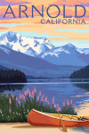 Arnold, California - Painterly - Lake Scene & Canoe