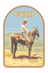Utah - Cowboy on Horseback - Contour