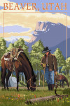 Beaver, Utah - Painterly - Cowboy & Horse in Spring