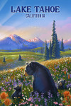 Lake Tahoe, California - Lithograph - Bear Family in Field