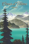 Coeur d'Alene, Idaho - Lithograph - Lake & Mountain Scene