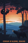 Coeur d'Alene, Idaho - Black Bear Family - Sunset