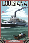 Louisiana - Painterly - Riverboat & Rowboat