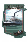 Louisiana - Painterly - Riverboat & Rowboat - Contour