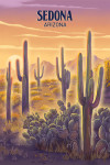 Sedona, Arizona - Lithograph - Cactus and Sunset