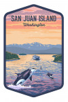San Juan Island, Washington - Painterly - Orca & Ferry Sunset Scene - Contour