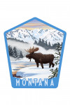 Montana - Winter Scene - Moose - Contour