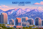 Salt Lake City, Utah - Lithograph - Skyline with Temple