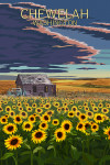 Chewelah, Washington - Painterly - Wheat Fields - Shack & Sunflowers