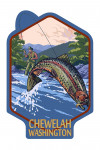 Chewelah, Washington - Painterly - Fly Fishing Scene - Lantern Press Artwork - Contour