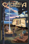 Cambria, California - Painterly - Retro Camper & Lake