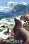 Cambria, California - Painterly - Sea Lions on Coast