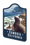 Cambria, California - Painterly - Sea Lions on Coast - Contour