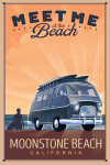 Moonstone Beach, California - Lithograph - Meet Me at the Beach - Camper Van - Coastal