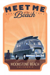 Moonstone Beach, California - Lithograph - Meet Me at the Beach - Camper Van - Coastal - Contour