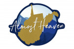 West Virginia - Almost Heaven - State Silhouette & Mountains - Blue & Gold - Contour