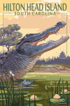 Hilton Head Island, South Carolina - Painterly - Alligator and Pond Scene