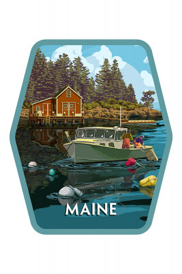 Maine - Painterly - Lobster Fisherman and Shack - Contour