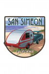San Simeon, California - Painterly - Retro Camper on Beach - Contour