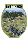 San Simeon, California - Zebras and Castle - Contour