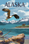 Alaska - Painterly - Lake Scene - Bald Eagle & Bear