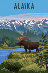 Alaska - Painterly - Moose - Summer Scene
