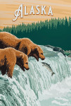 Alaska - Painterly - Grizzly Bears at Salmon Run