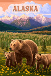 Alaska - Painterly - Mother Bear & Cubs