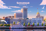 Savannah, Georgia - Lithograph - River Street
