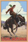 Clovis, California - Painterly - Cowboy & Bronco Scene