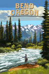 Bend, Oregon - Painterly - Angler & River Rapids