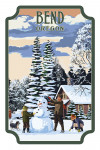 Bend, Oregon - Painterly - Snowman Scene - Contour
