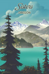 Sisters, Oregon - Lithograph - Lake & Mountains Scene