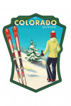 Keystone, Colorado - Painterly - Woman Skier Mountain View - Contour