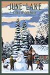 June Lake, California - Painterly - Snowman Scene