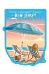 Point Pleasant Beach, New Jersey - Lithograph - Beach Chair & Umbrella - Contour