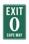 Cape May, New Jersey - Exit Zero - Road Sign - Contour