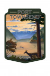 Port Townsend, Washington - Lithograph - Morning Sunrise - Deer & Lake - Contour