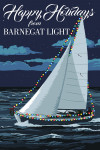 Barnegat Light, New Jersey - Christmas Lights Sailboat - Happy Holidays