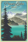 Priest Lake, Idaho - Lithograph - Lake & Mountain Scene