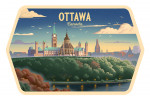 Ottawa, Canada - Lithograph - Capitol Building - Contour