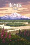 Homer, Alaska - Painterly - Mountain and Fireweeds