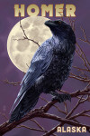 Homer, Alaska - Raven and Moon at Night