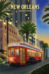 New Orleans, Louisiana - Lithograph - Canal Street - Red Ladies