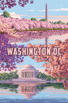 Washington, DC - Painterly - Cherry Blossoms - Washington Monument & Jefferson Memorial