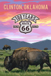 Clinton, Oklahoma - Painterly - Bison & Sunset - Route 66 - 100 Years