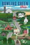 Bowling Green, Ohio - Retro Countryside - Blue & Red Text