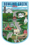 Bowling Green, Ohio - Retro Countryside - Blue & Red Text - Contour